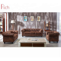 Living Room Furniture Vintage PU Sectional Couch Chesterfield Sofa Set